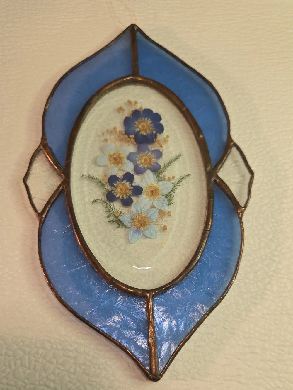 Vintage Hanging Stained Glass Suncatcher With Pressed Flowers - Picture 1 of 5